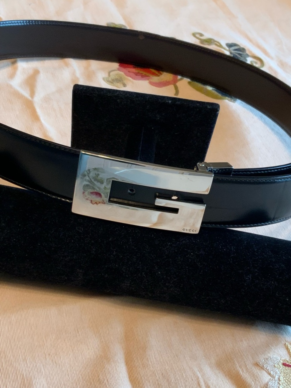 Gucci Black Leather Belt 90 36 Authentic! Silver Buckle Good! - Picture 3 of 11